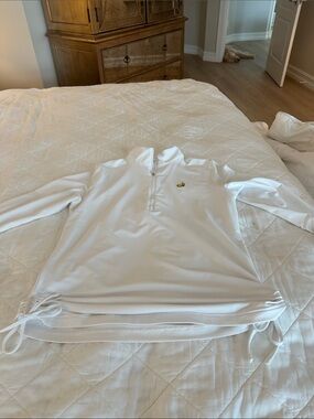 Women’s White Long Sleeve Half-Zip Top with Side Ties - Masters Logo